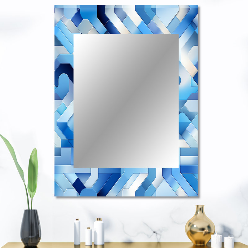 Bleu et blanc rayé symétrique - miroir géométrique, miroir mural moderne unique, impression d'art en métal, 40 po x 30 po