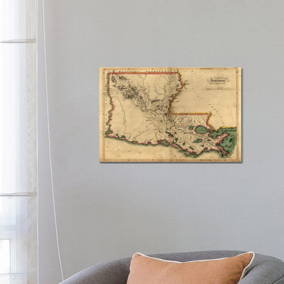 Vintage Louisiana Map 1 Piece Wrapped Canvas Painting