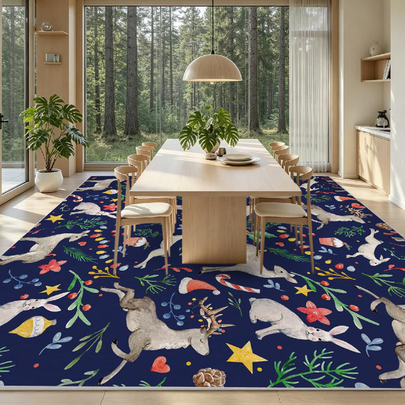 Tapis transparent lavable à la machine, ornements de Noël avec tapis d'intérieur, Rectangle 71 po x 98 po