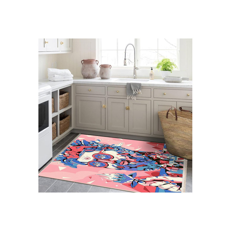 Tapis décoratif moderne lavable à la machine rose, Tapis de couloir 3 pi 3 po x 6 pi 7 po inclus