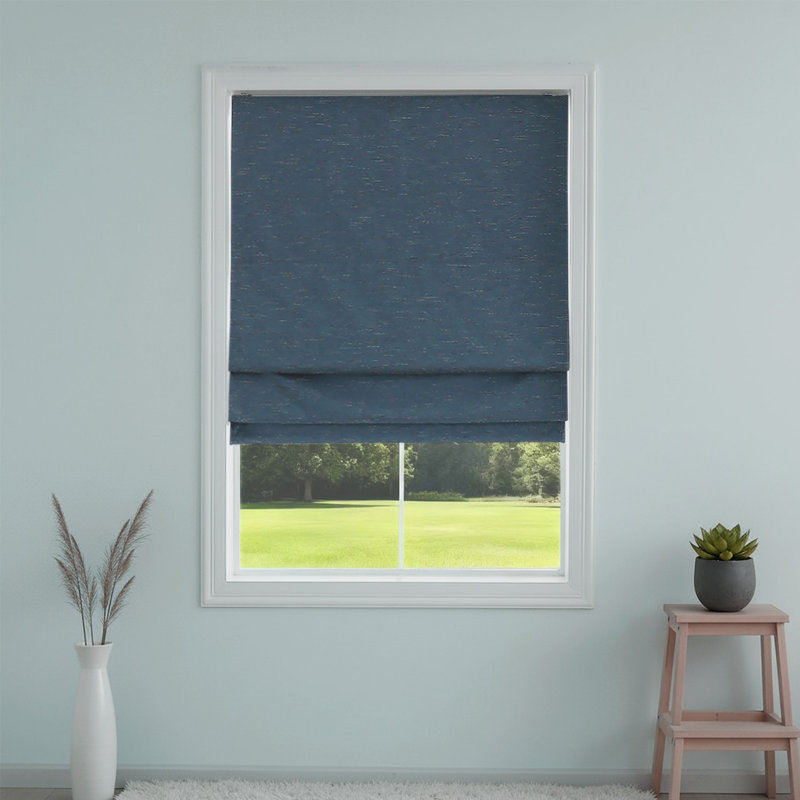 Store romain obscurcissant sans cordon avec store, Bleu indigo, L 30 po x L 64 po