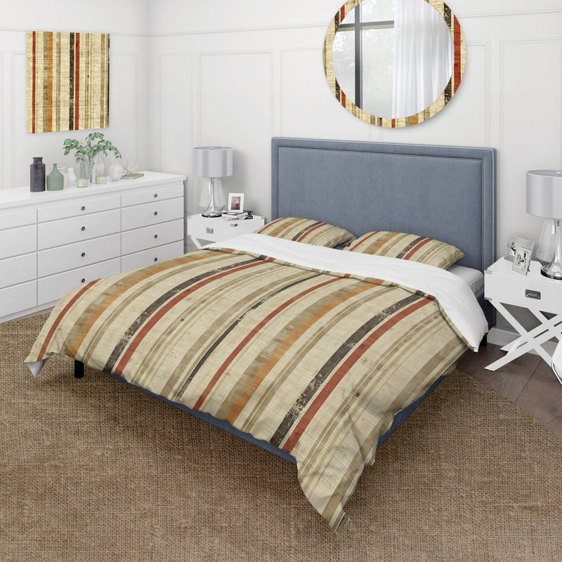 Ensemble de housse de couette beige brun Midcentury Lines II - Midcentury, Housse de couette très grand + 2 taies décorativ