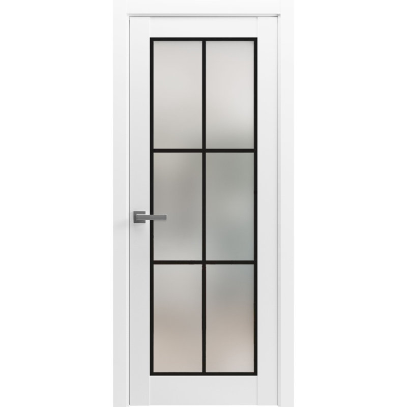 Porte française solide unie | Verre givré Planum 2122 | Poignée simple à panneau régulier | Salle de bain, 18 po x 80 po