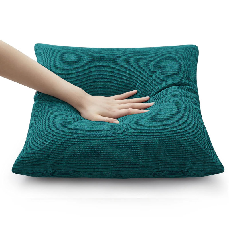 Striped Square Scatter Crushed Velvet Cushion Cover (Set of 4), Emerald