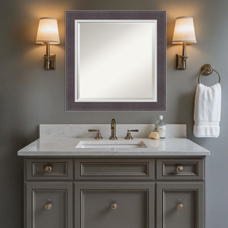 Miroir mural de salle de bain Ellie, 25,5 po x 25,5 po, Brun ; Argenté