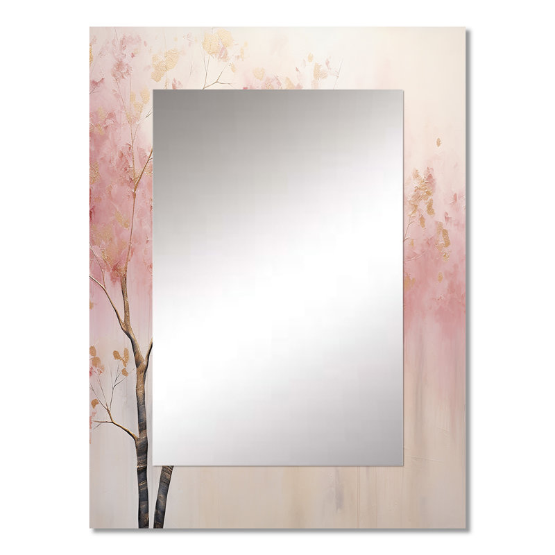 Minimalisme rose et doré forêt II - grand miroir mural forêt, miroir décoratif traditionnel, impression d'art en métal