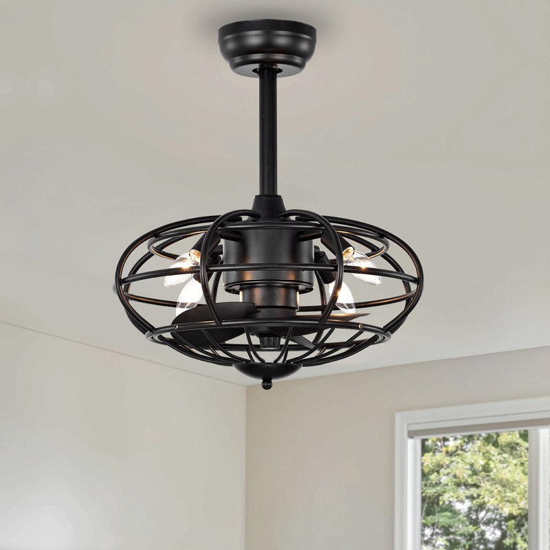Ventilateur de plafond à cage Ali avec lumières, télécommande et 3 vitesses (ampoule non incluse)