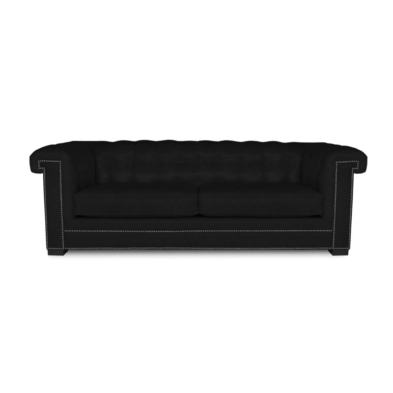 Surrey Leather Sofa, Black Amadeus Genuine Leather, Espresso