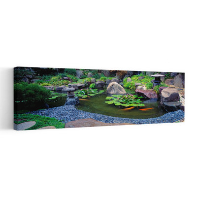 Lotus Blossoms Japanese Garden University Of California Los Angeles California USA by Pete Saloutos - Wrapped Canvas Panoramic Print