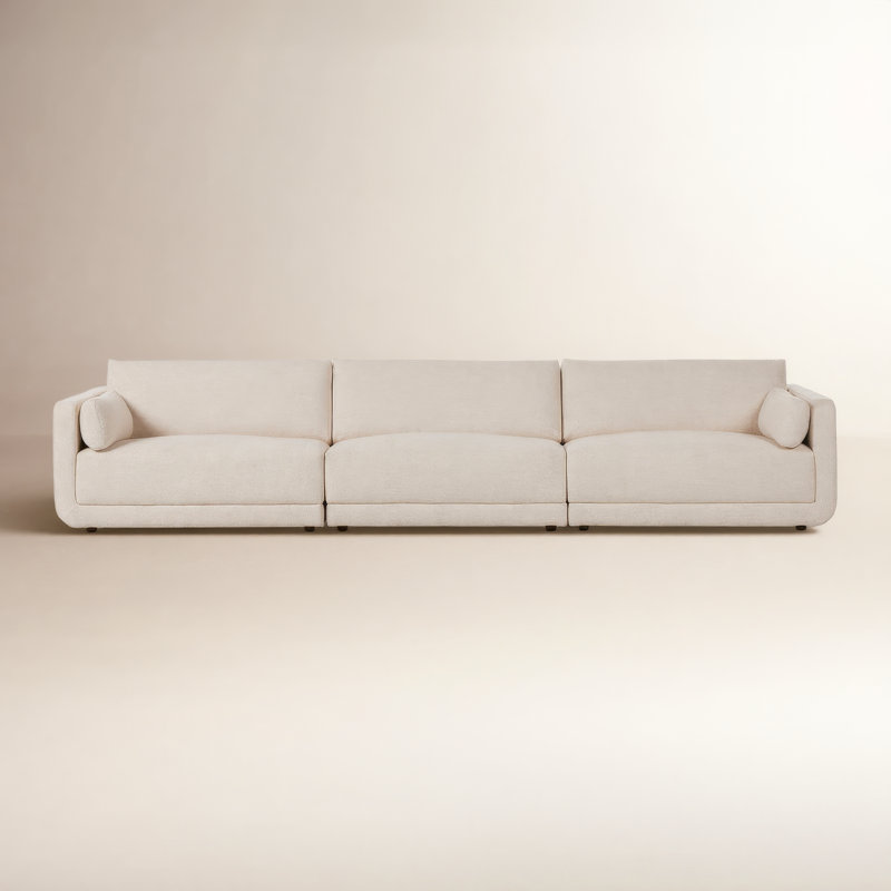 Naples Upholstered 152.25'' Sofa, Cream Polyester Blend