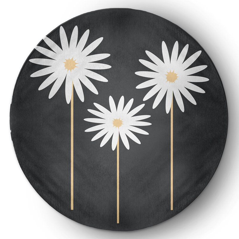 Tapis en chenille à imprimé floral, Rond 5 pi