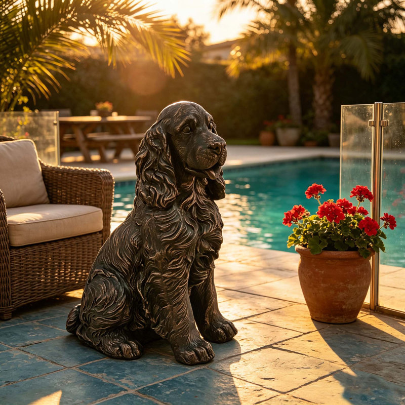 Statue réaliste de cocker spaniel assis pour la décoration extérieure de la maison