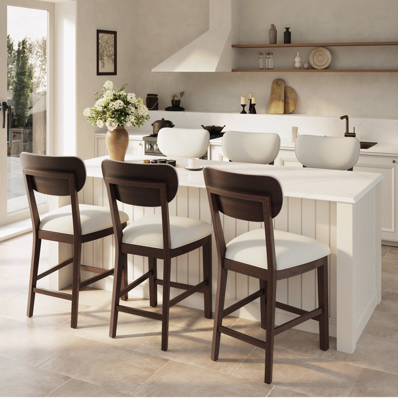 Tabouret de bar rembourré en bois massif, Brun