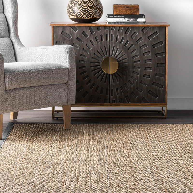 Stephanne Farmhouse Seagrass Natural/Dark Gray Area Rug, Runner 2'6" x 6'