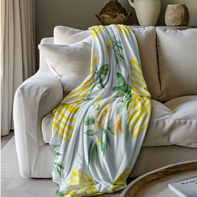 Motif jaune-bleu - couverture de qualité supérieure 1 pièce, Grand lit
