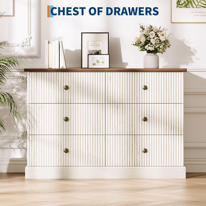 6 Dresser for Bedroom, 47 in Wide Drawer Dresser with Storage Freestanding, Wooden Closet Storage Chest, White