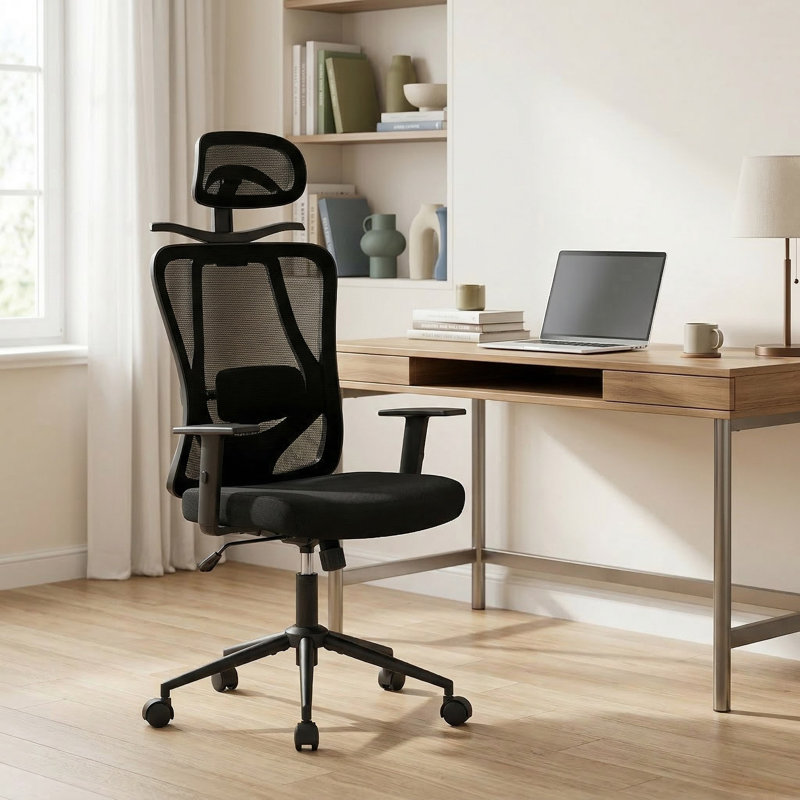 Chaise de bureau ergonomique réglable avec appui-tête rembourré 3D et dossier inclinable réglable pour bureau à domicile