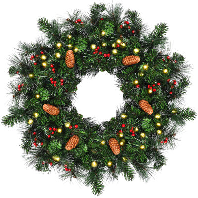 Couronne de pin éclairée 24 po