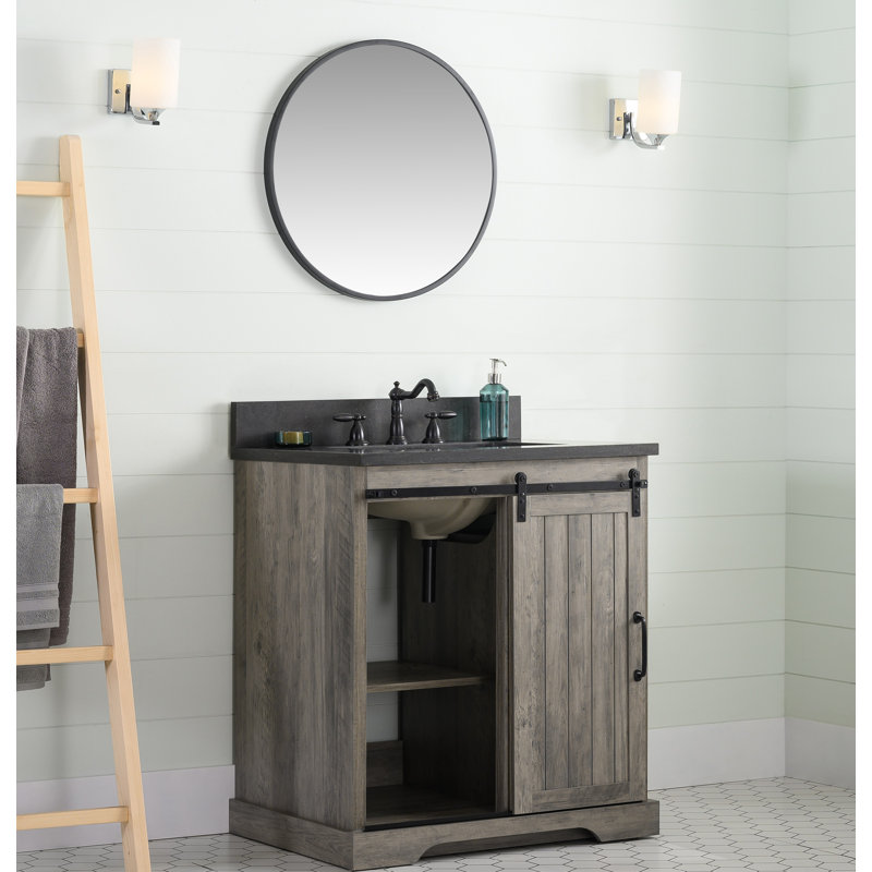 Cayden 30'' Single Bathroom Vanity with Top, Purbeck Blue, Weathered Gray