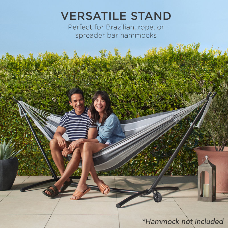 Heavy-Duty Black Steel Portable Hammock Stand with Wheel