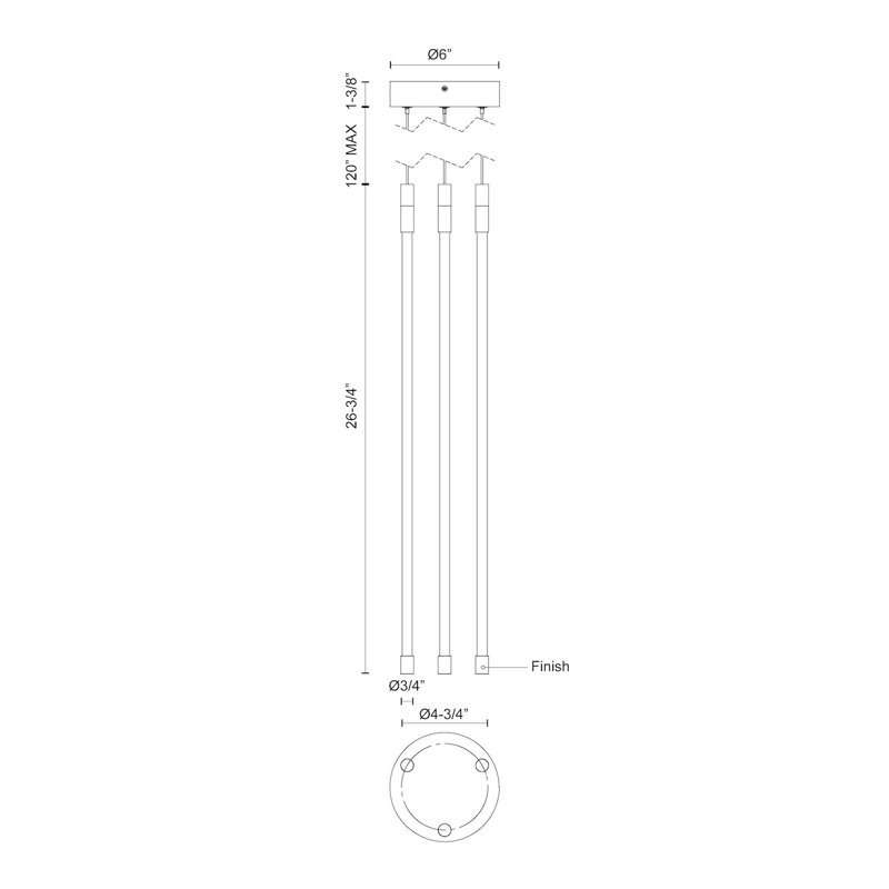 Motif 3 - Light LED Pendant, 26.75" H x 5.5" W x 5.5" D, Chrome