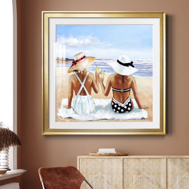 Mesdames avec limonade - peinture encadrée, H 34,5 po x l 34,5 po x P 1,5 po, Encadrement doré