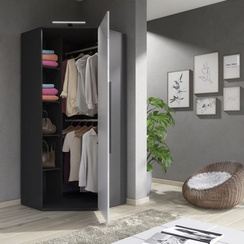 1 Door Laminate Wardrobe, White/Graphite