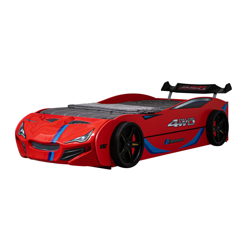 Ashar Race Car Platform Bed With Trundle, Red