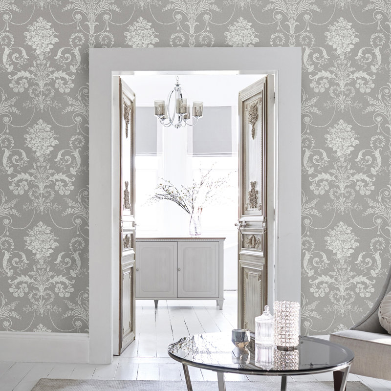 Laura Ashley Josette Wallpaper Roll, Steel
