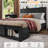 Farmhouse Wood Bed Frame, with Footboard Storage Cabinets,Including Charging Stations And LED Lights，Black，Full Size-584011875-584011874