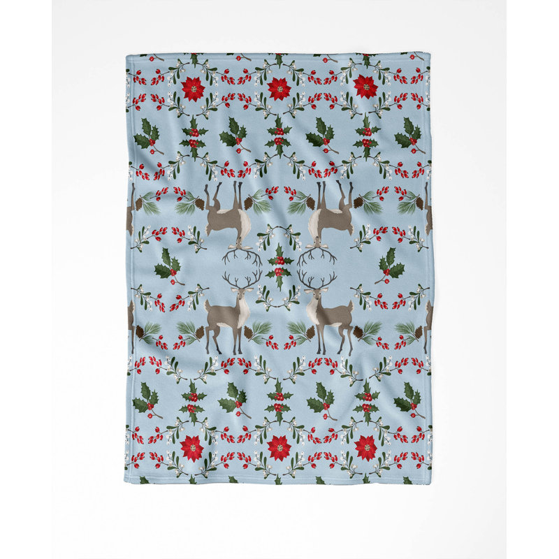 Jeté Botanical Deer, L 60 po x l 50 po, Argent / bleu