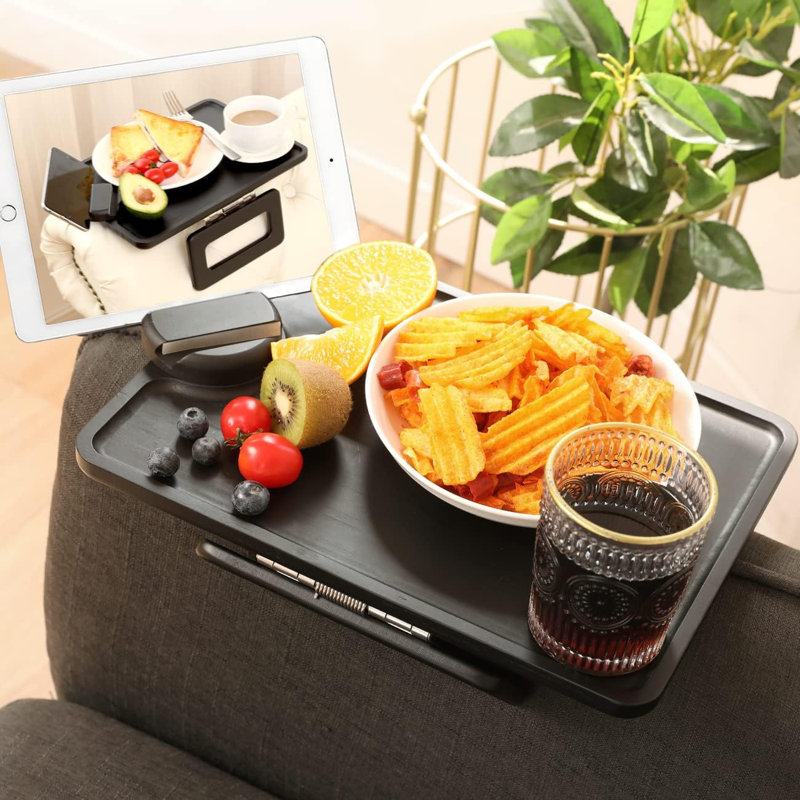 360° Rotating Couch Arm Tray Table With Phone Stand - Extra Large Multi-Functional Sofa Armrest Tray For Drinks, Snacks, Remote Control, And Devices - Sturdy Non-Slip Design Fits Most Couches