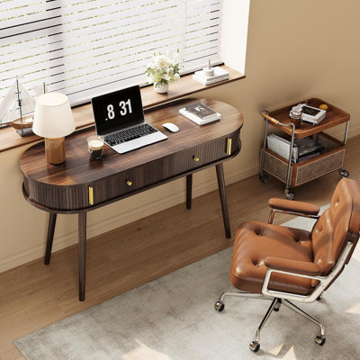 Bureau 55 po avec 2 tiroirs, poste de travail d'ordinateur portable avec rangement, bureau d'étude moderne pour chambre à coucher avec bureau à domicile