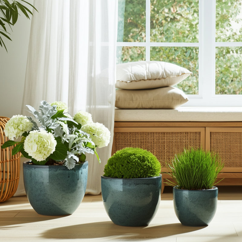 Ensemble de pots à fleurs en céramique Aedin, Vert