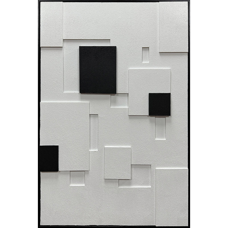 Art mural texturé abstrait noir et blanc, décoration murale peinture grès texturé 3D
