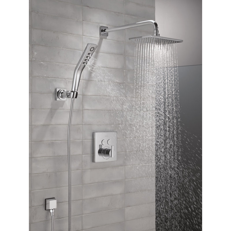 Angular Modern Push-Button Shower, Chrome