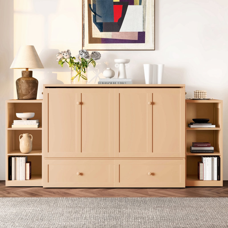 Lit escamotable avec tiroirs et tablettes de rangement spacieux. Idéal pour les chambres d'amis ou les chambres compactes