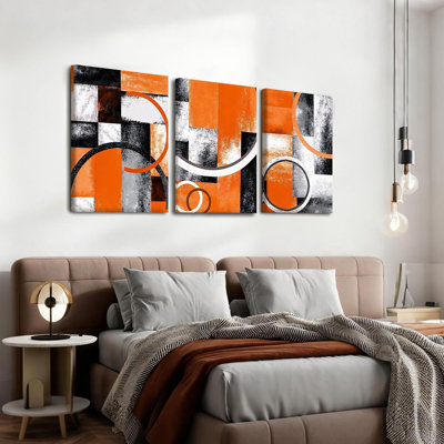 Orange Abstract Geometric Wall Art Set of 3, Modern Minimalist Canvas Prints Wall Decor 16x24 Inch Orange Black and White Pictures Framed Posters for