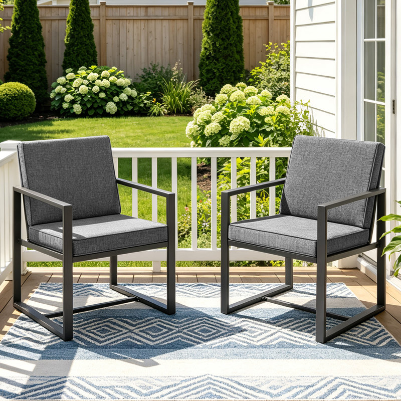 Ensemble de 2 chaises de patio d'extérieur robustes en métal avec coussins pour le jardin
