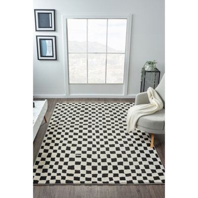 Tapis luxueux 100% polyester 6,6 x 9,5 pi, hauteur des poils de 1,0 po | 1750 g / m² pour un confort ultime | Semelle en jute durable | Passer l'aspirateur, nettoyer les taches seulement | Couleur noire élégante pour les intérieurs modernes