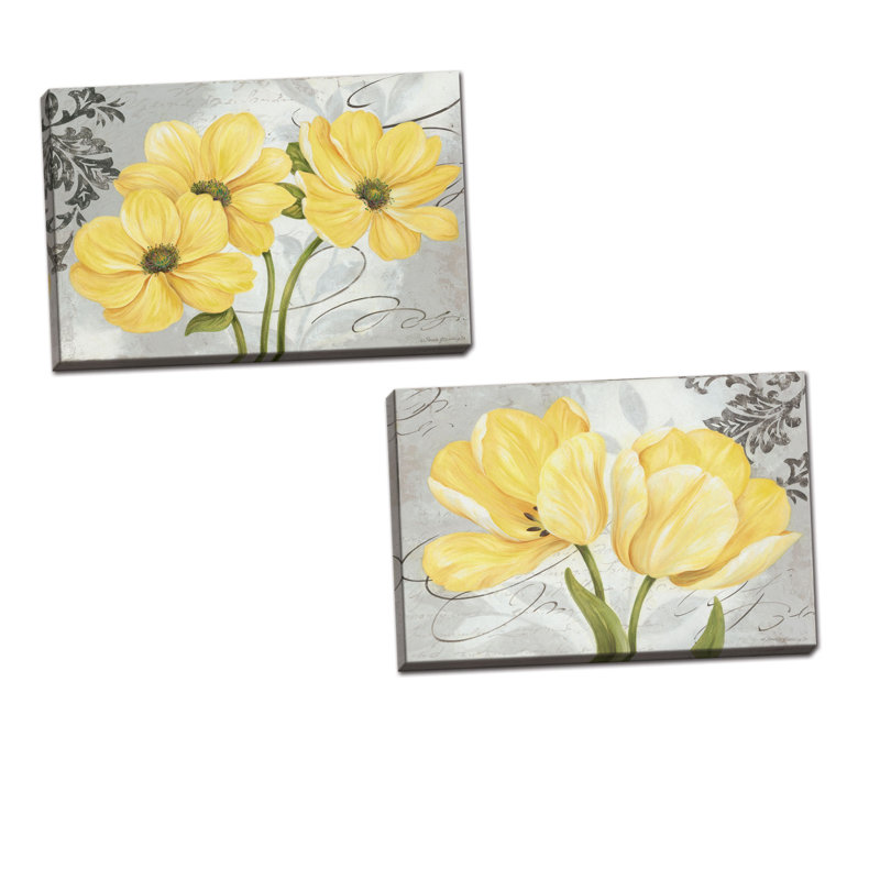 «Beautiful Grey and Yellow Flower», ensemble de 2 reproductions, Toile tendue, H 11 po x l 14 po x P 0,75 po