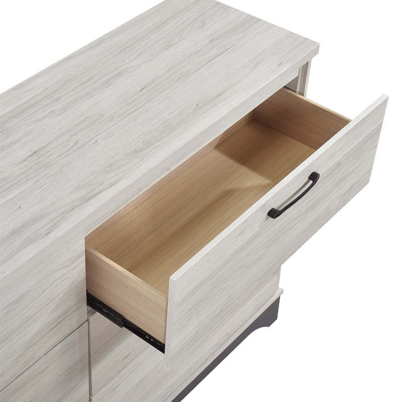 Commode contemporaine à 6 tiroirs en bois avec finition bicolore, aucun assemblage requis et rangement spacieux pour les chambres à coucher modernes
