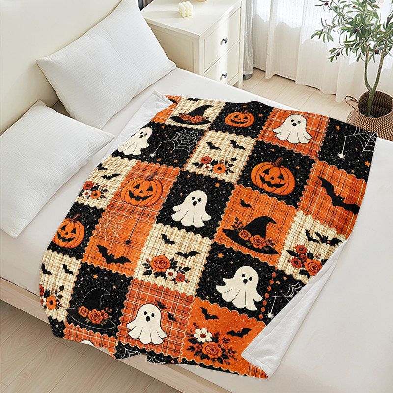 Jeté en flanelle JYK, en microfibre moelleuse, légère, respirante et confortable, 30 po x 40 po, avec citrouilles