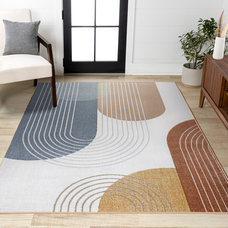Gladimir Contemporary Minimalist Machine-Washable Multi Rug, Rectangle 5'3" x 7'7"