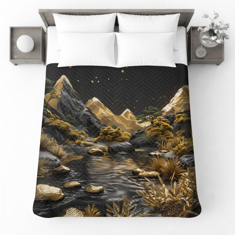 Couvre-lit matelassé Golden Mountains Landscape, Très grand lit