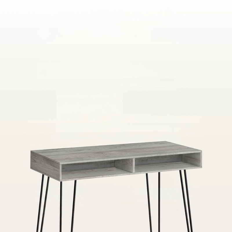 Samuel Two-Cubbies Gray Finish Computer Desk with Black Metal Leg, 29.73" H X 39.79" W X 19.6" D