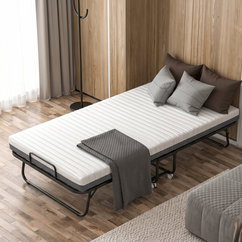 Lit pliant avec matelas, lit d'invité portable sur roulettes, L 75 po x l 46 po