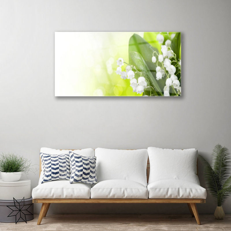 Floral Lily Of The Valley Leaves - No Frame Print on Glass