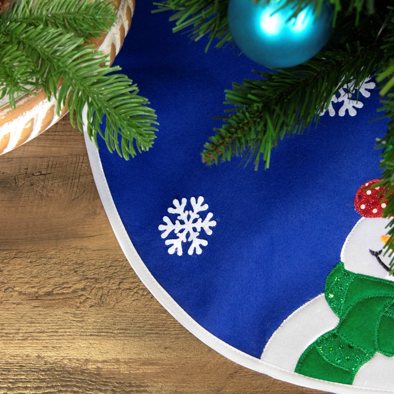 Mini jupe d'arbre de Noël à bonhomme de neige brodée bleue et blanche 20 po