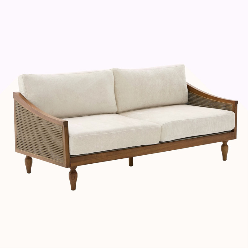 Canapé-lit Mid-Century 70,9 po avec accoudoirs en rotin et pieds en bois pour le salon, Noyer
